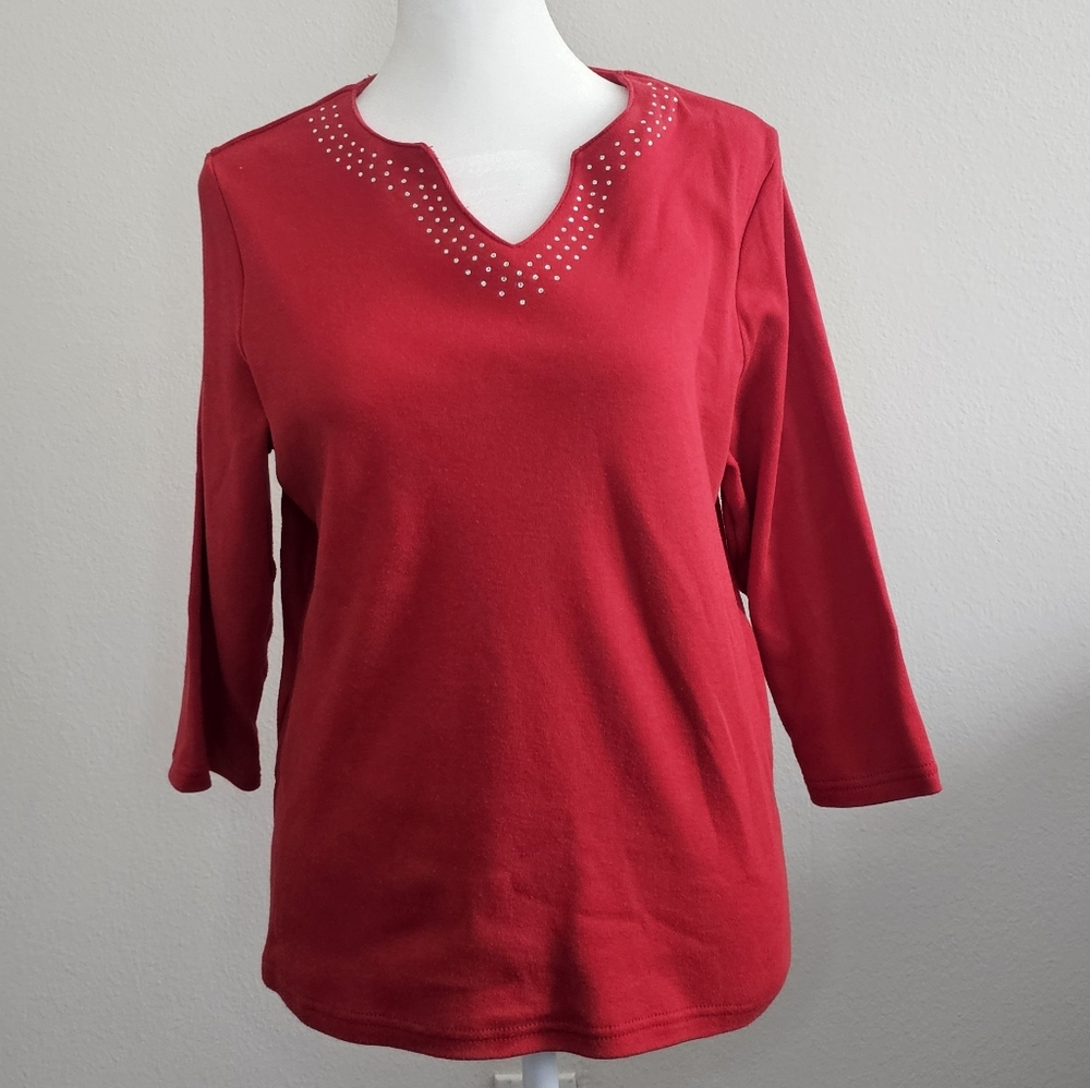 Vintage Hillard & Hanson Petite Embellished V-Neck Long Sleeve Large